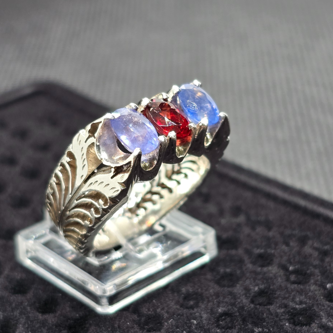 Ruby & Ceylon Sapphires Silver Ring