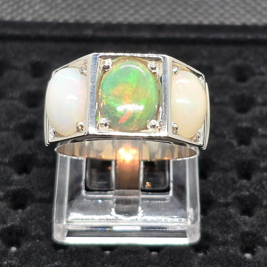 Full-Fire Ethiopian Opal Stone Silver Ring