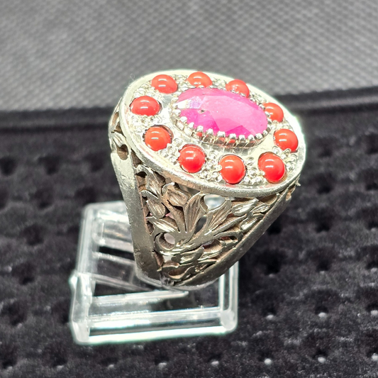 Marjan & Ruby Stone Silver Ring